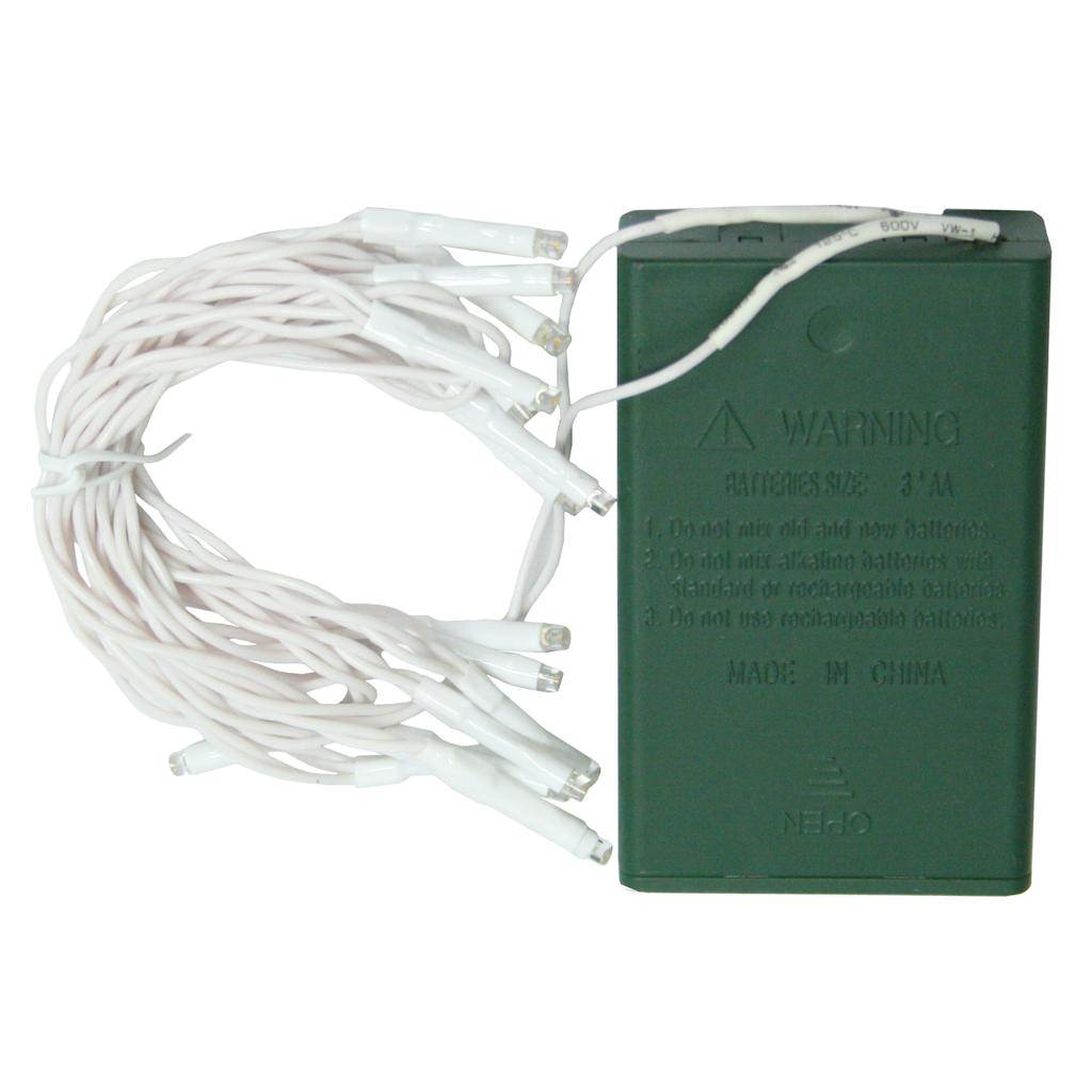 15 Light 5.5' White Wire Battery Operated Warm White LED Light String 1
