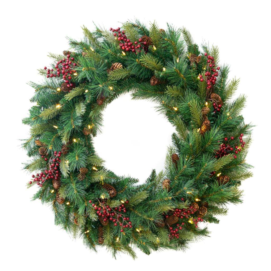 24" Cone and Berry Dual Color LED Battery Operated Artificial Prelit Wreath 1