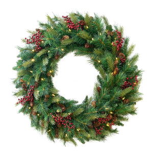 24" Cone and Berry Dual Color LED Battery Operated Artificial Prelit Wreath 1