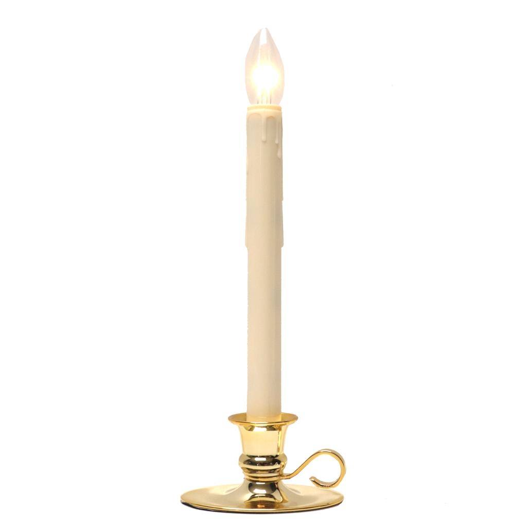 Vanilla/Brass LED Taper Candle with Traditional Base 1