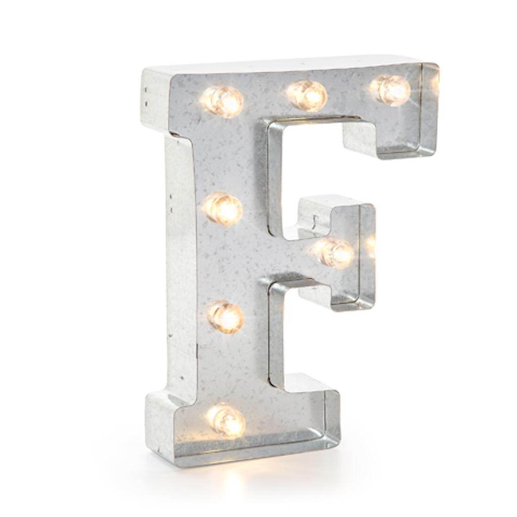 9.9" Galvanized Silver Metal Battery Operated LED Lighted Marquee Letter "F" 1