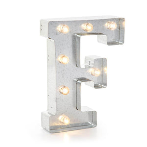 9.9" Galvanized Silver Metal Battery Operated LED Lighted Marquee Letter "F" 1