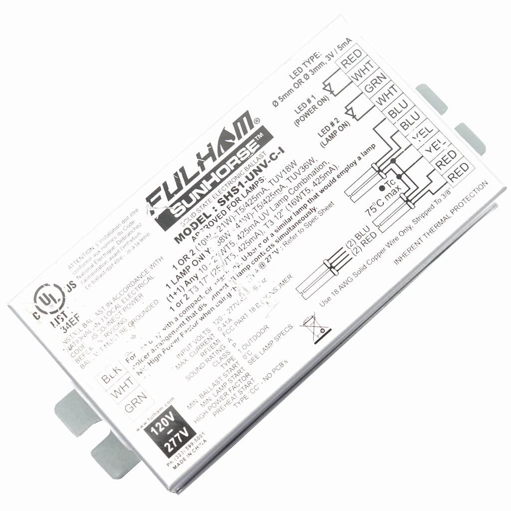 1 or 2 Lamp 42 watt 120/277 volt T5 UV SunHorse Electronic Ballast 1