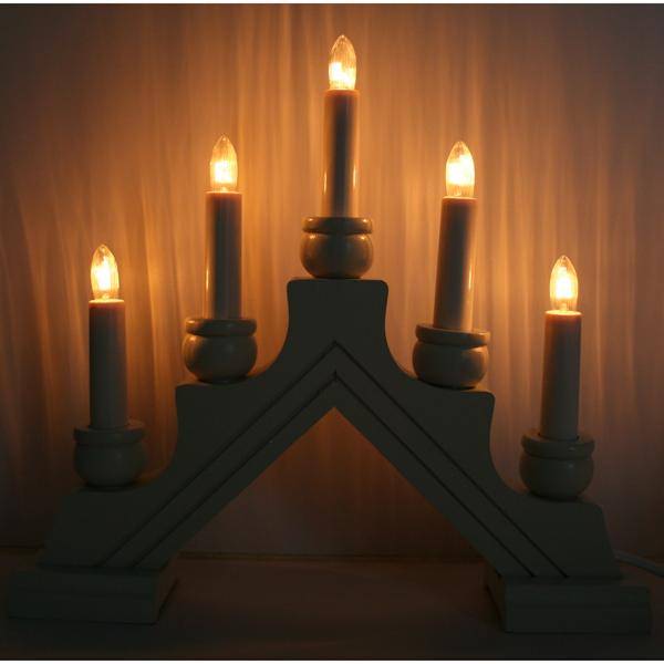 11" x 12.25" 5 Light Electric White Wooden Karin Swedish Candelabra / Candlestick 3