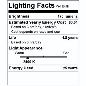 25 watt 120 volt T8 Intermediate Screw Base 2400K Warm White Clear Dimmable 2