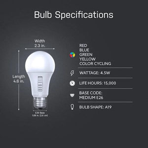4.5 watt 120 volt A19 Medium Screw Base Red/Blue/Green/Yellow Dimmable LED 5