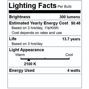 4 watt 120 volt T10 Medium Screw Base 2100K Warm White Amber Clear Glass Dimmable LED 2