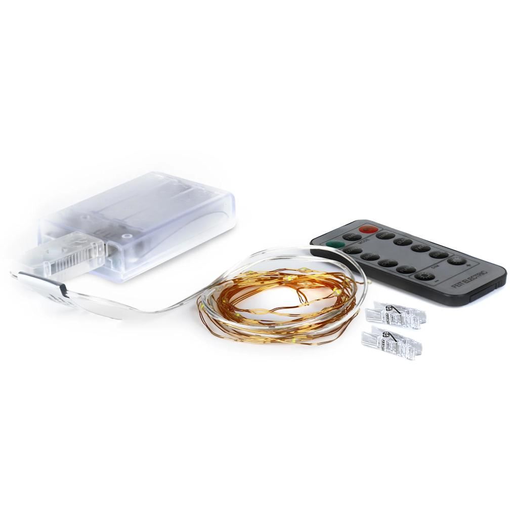 10' 120 volt 3000K Natural White Multi-Function Battery Operated Copper Cord  LED Fairy Lights with Remote 1