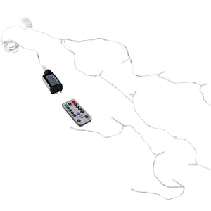8' 2.7 watt 120 volt 2500K Warm Multi-Function White Silver Wire LED Fairy String Light Curtain 1