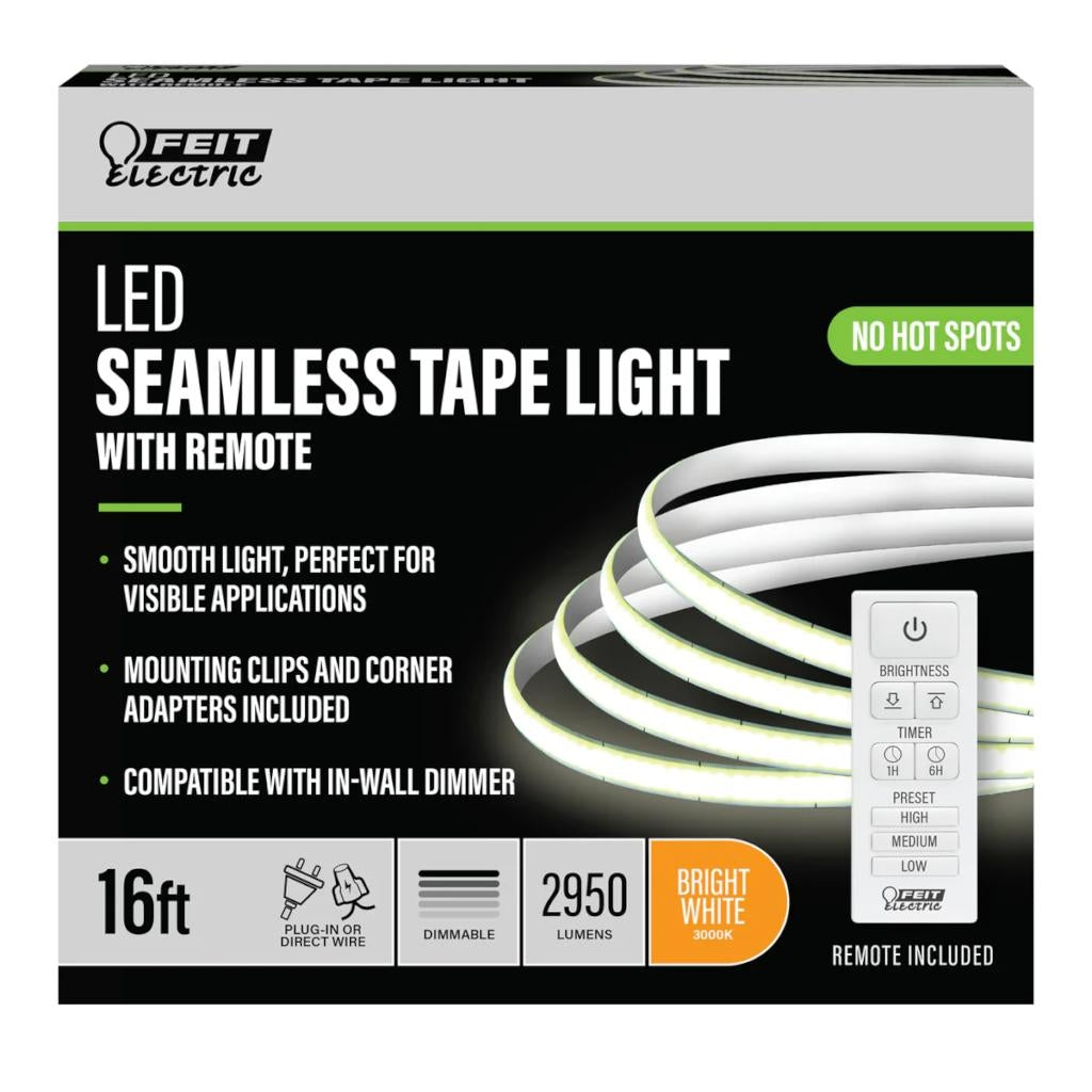 16' 36 watt 120 volt 3000K Natural White LED Tape Light with Remote 1