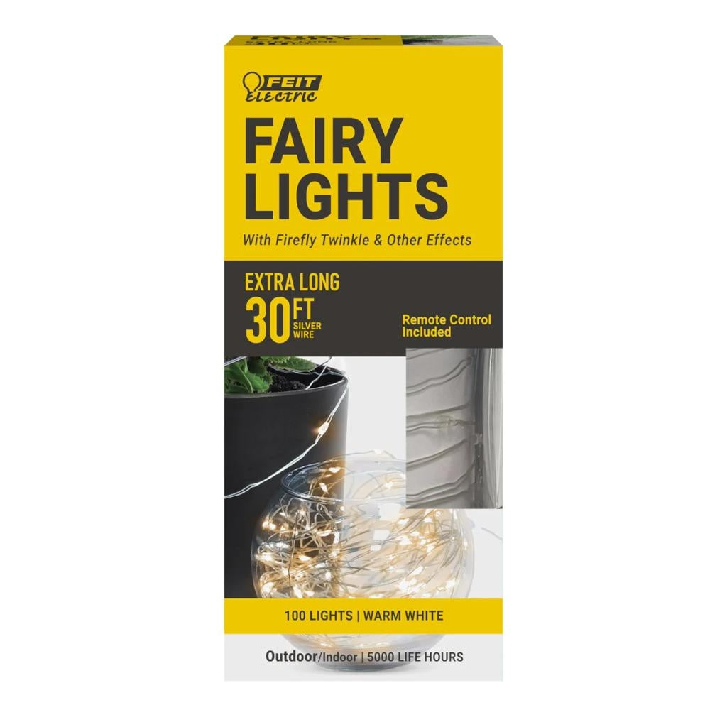 30' 120 volt 3000K Silver Wire Battery Operated LED Fairy String Light with Remote 1