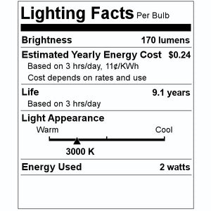 2 watt 120 volt Bi-Pin Base 3000K Natural White Dimmable LED 2