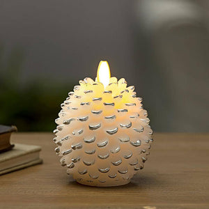 3.5" Ivory Pine Cone Wax Battery Operated Candle 1