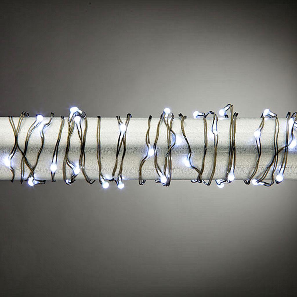10' 60 Light Cool White Battery Operated LED Light String Set with Timer 1