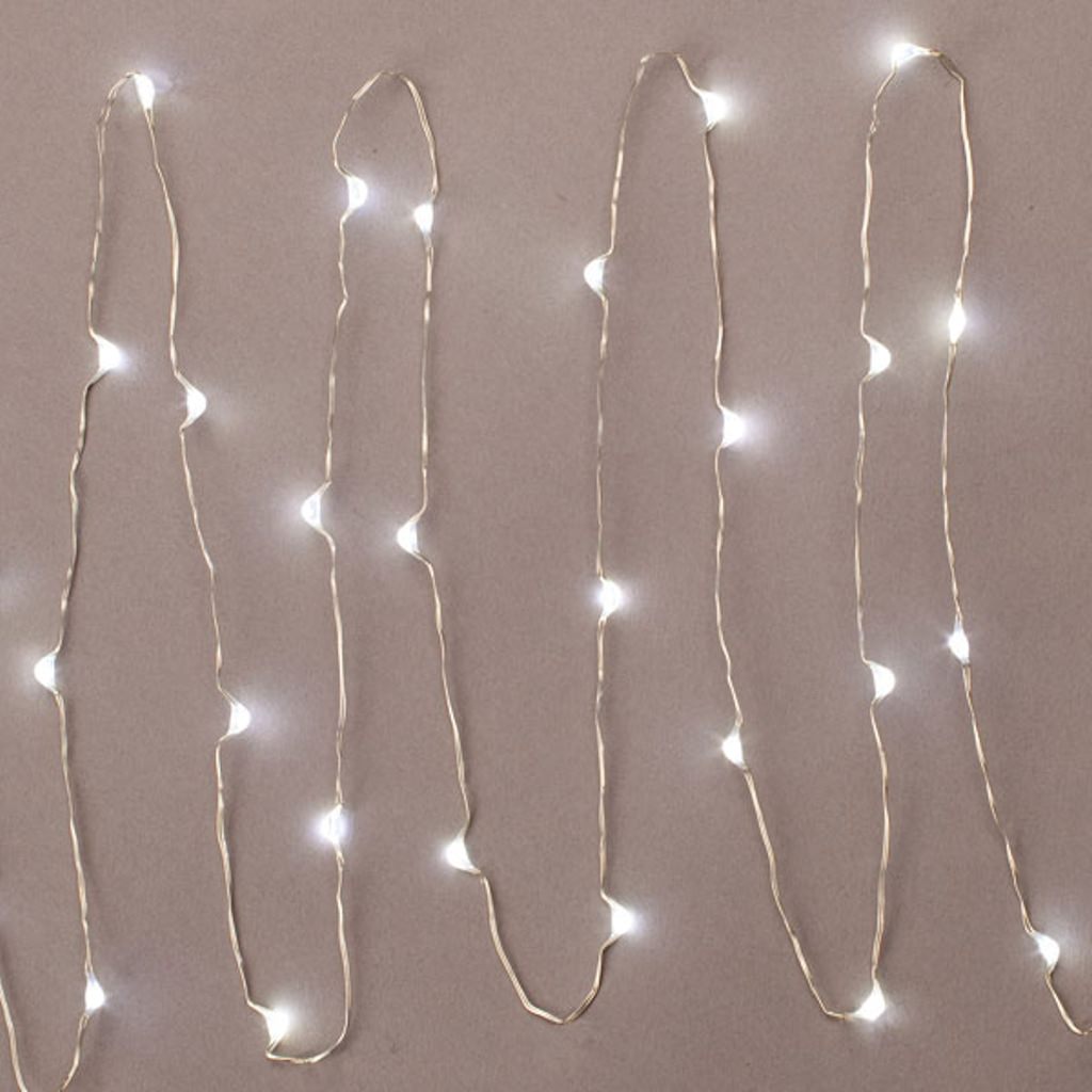 30 Light 5' Silver Wire Cool White Battery Operated LED Miniature String 1
