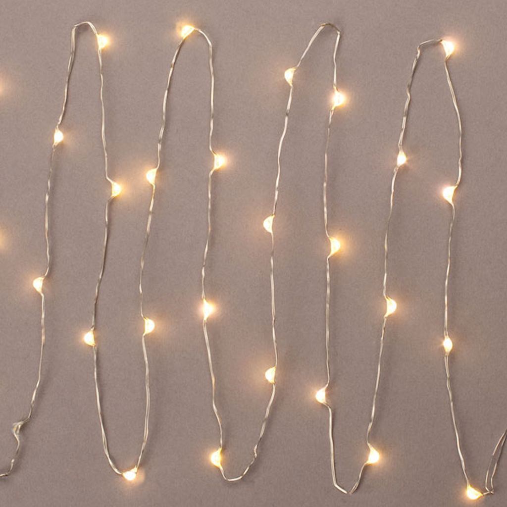 30 Light 5' Silver Wire Warm White Battery Operated LED Miniature String 1