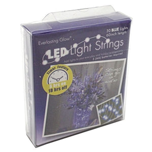 30 Light 5' Silver Wire Battery Operated Blue LED Micro Miniature String with Timer 3