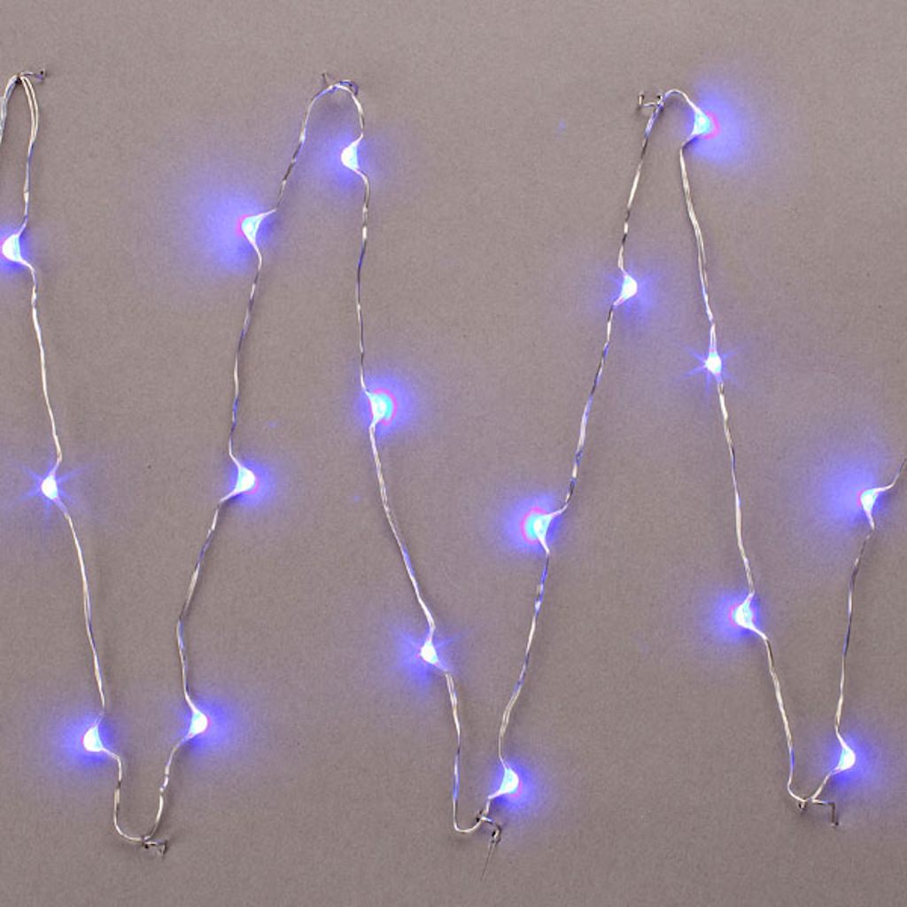 30 Light 5' Silver Wire Battery Operated Blue LED Micro Miniature String with Timer 1