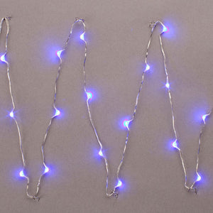 30 Light 5' Silver Wire Battery Operated Blue LED Micro Miniature String with Timer 1
