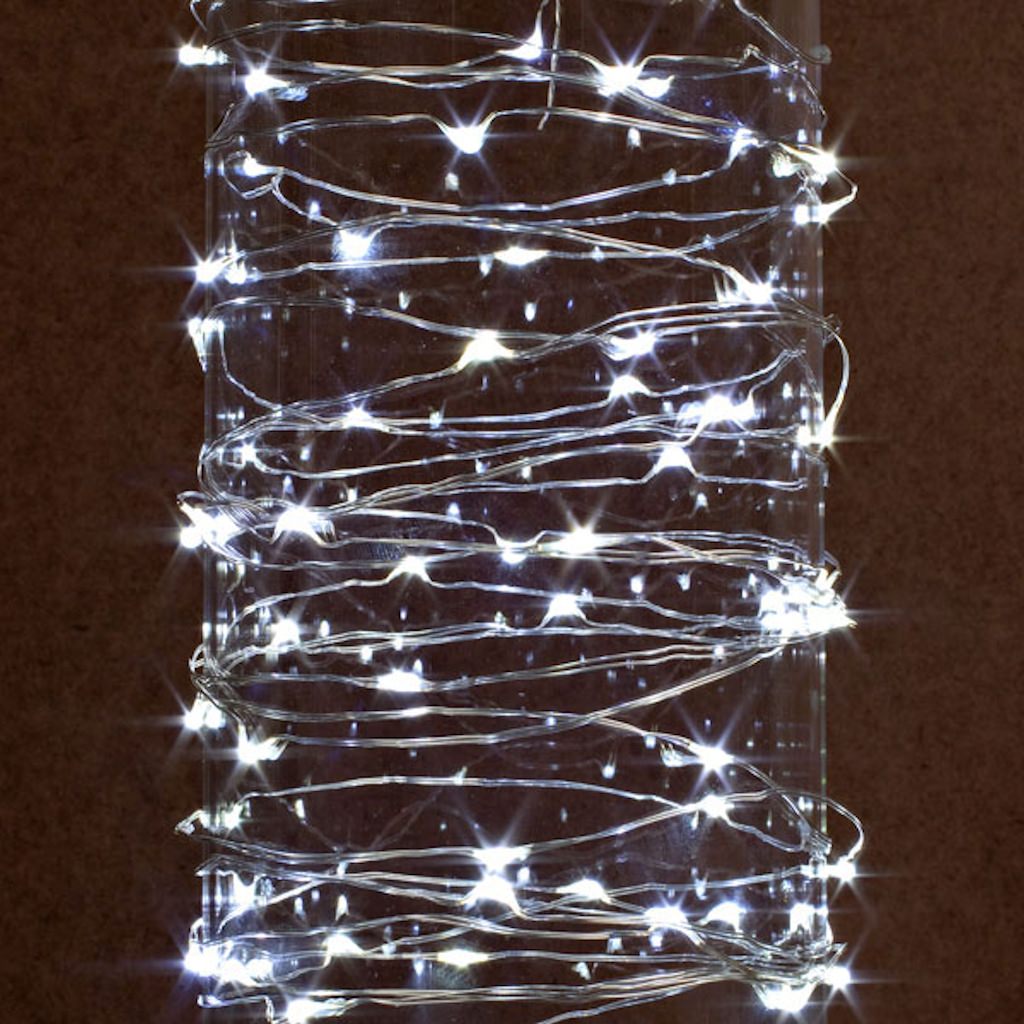 60 Light 20' Silver Wire Cool White Battery Operated Outdoor LED Micro Miniature String with Timer 1