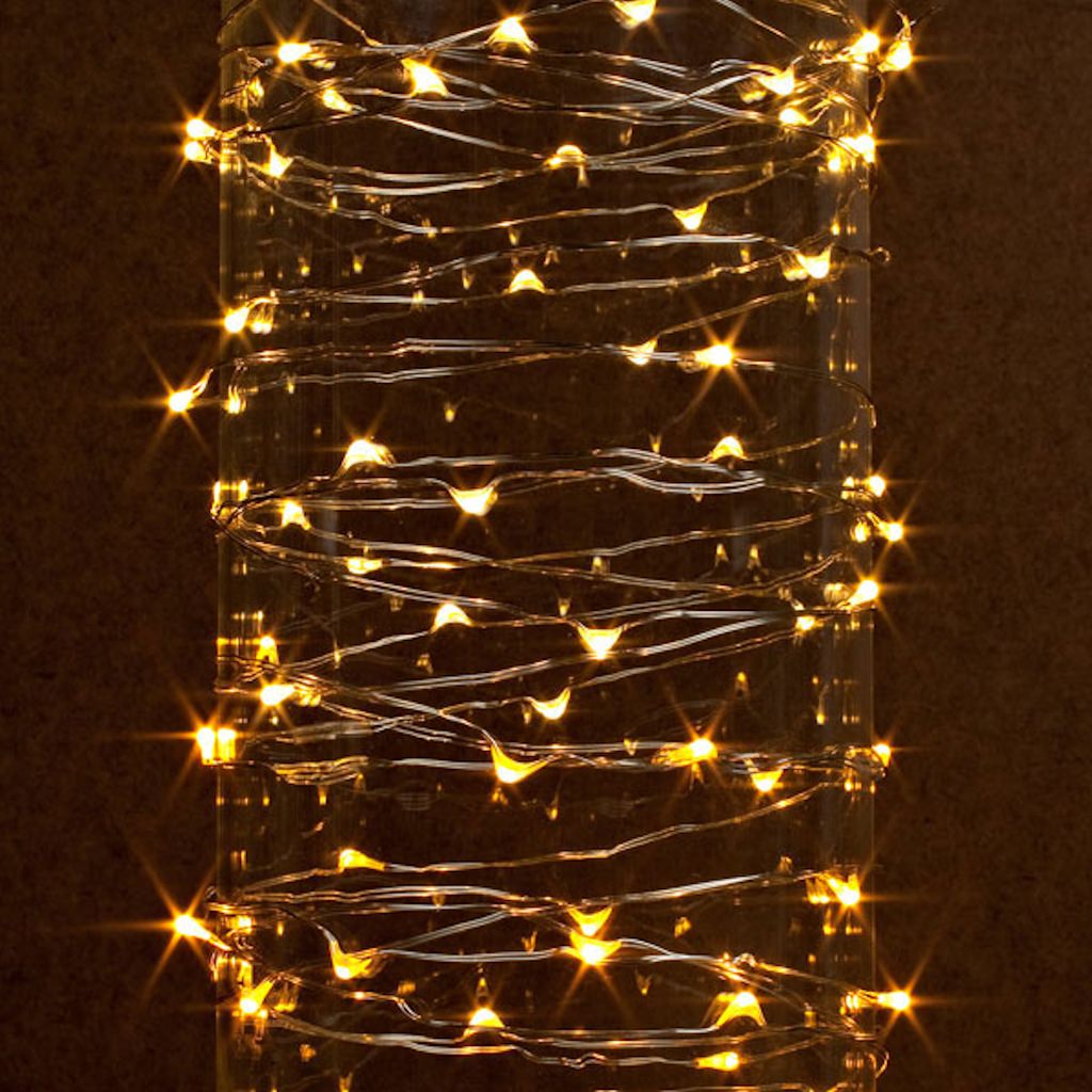 30 Light 10' Silver Wire Warm White Battery Operated Outdoor LED Micro Miniature String with Timer 1