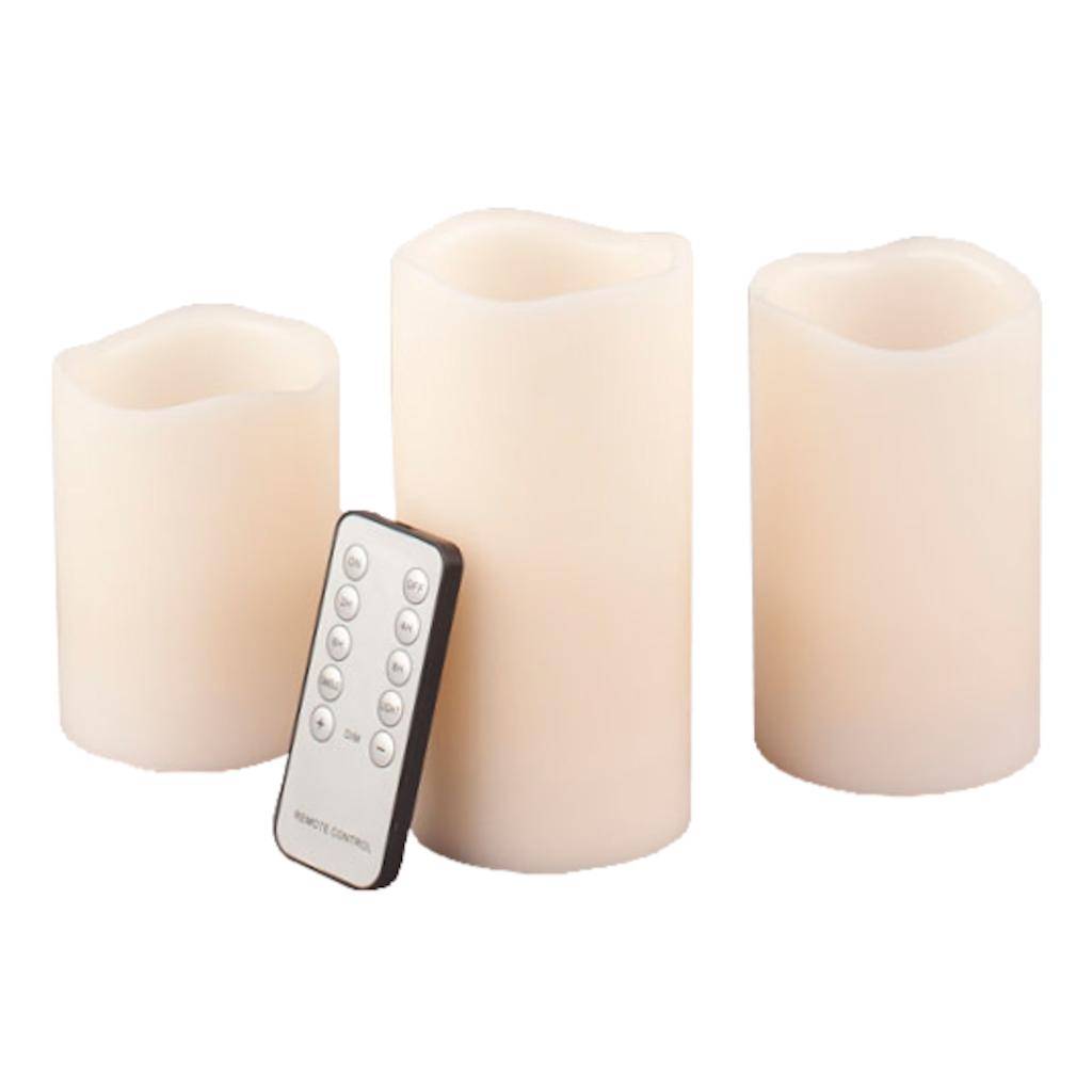 3" x 4,5,6" Bisque Remote Control Wavy Edge Battery Operated LED Wax Candle Light (3 pack) with Timer 1