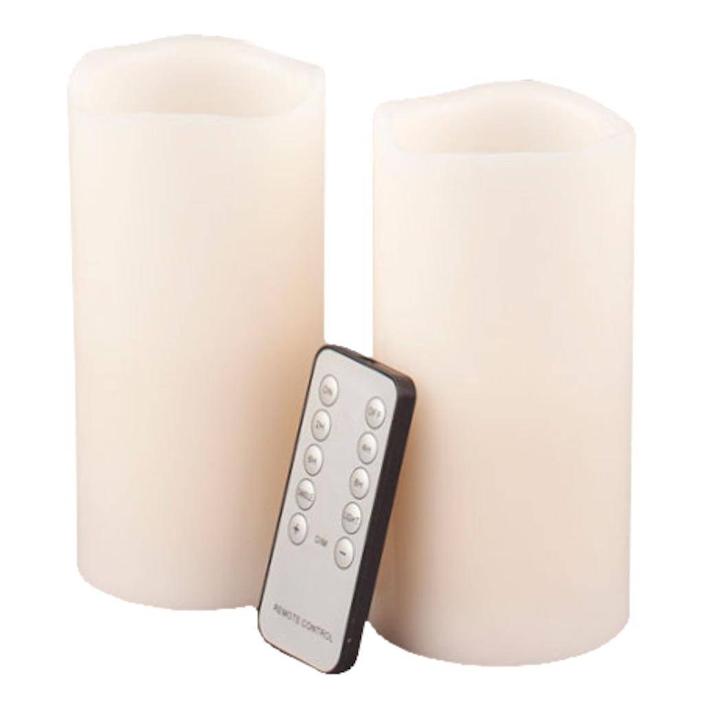6" Bisque Remote Control Wavy Edge Battery Operated LED Wax Pillar Candle Light (2 pack) 1
