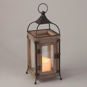 13.8" Wood / Metal Lantern Wavy Edge Battery Operated LED Resin Candle Light 1
