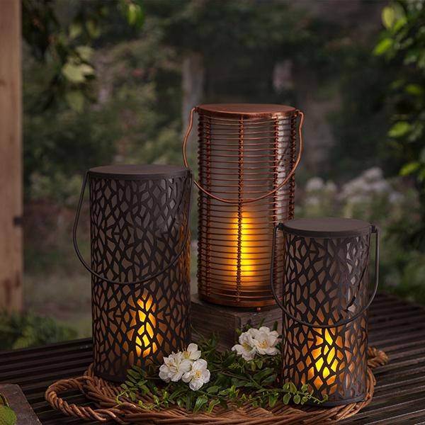 10.25" Rustic Cylinder Lantern Flame Stake FireGlow™ Battery Operated LED Lantern with Timer 2