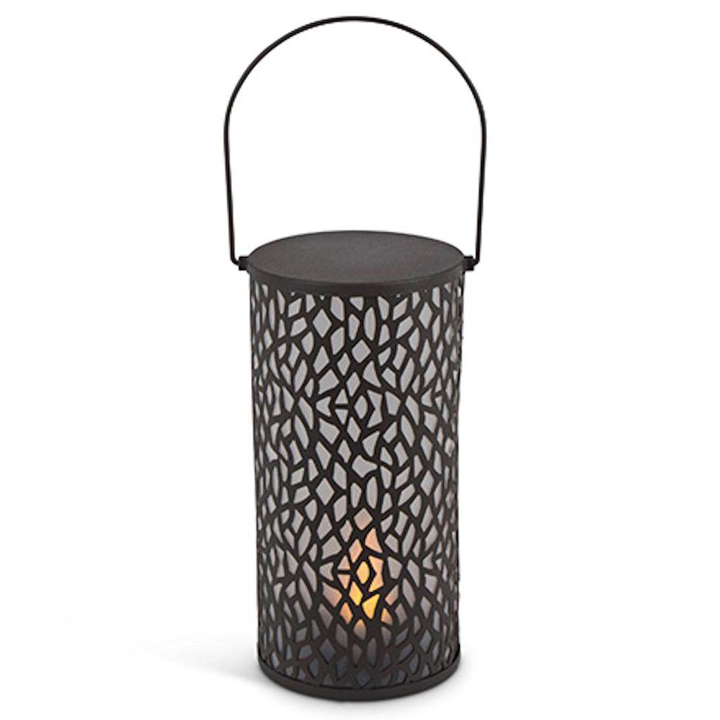 10.25" Rustic Cylinder Lantern Flame Stake FireGlow™ Battery Operated LED Lantern with Timer 1