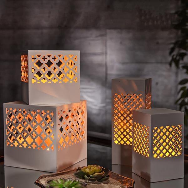 6" Square Wood Lantern Battery Operated LED Tea Light with Timer 2