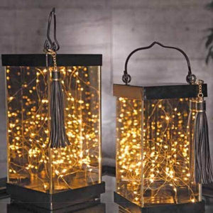12.4" Metal Mirrored Battery Operated LED Lantern with Timer 2