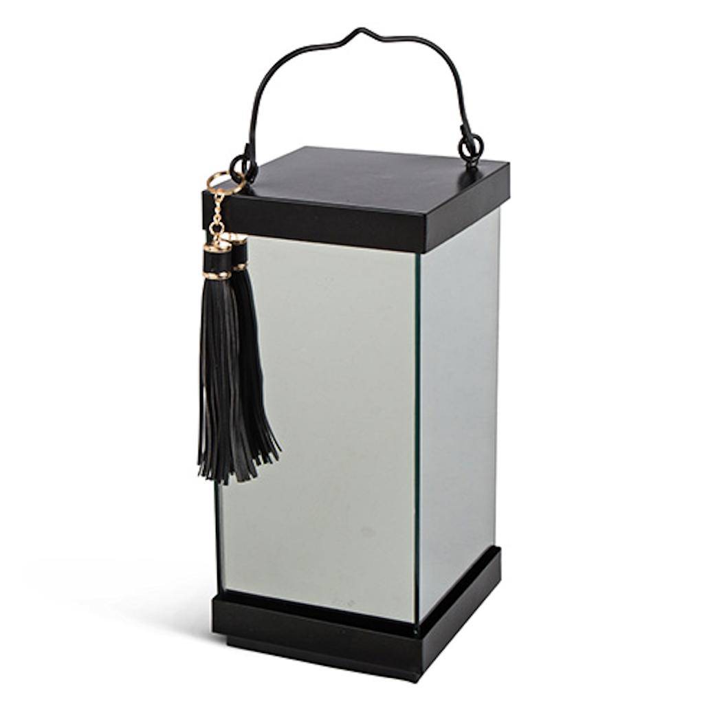 12.4" Metal Mirrored Battery Operated LED Lantern with Timer 1