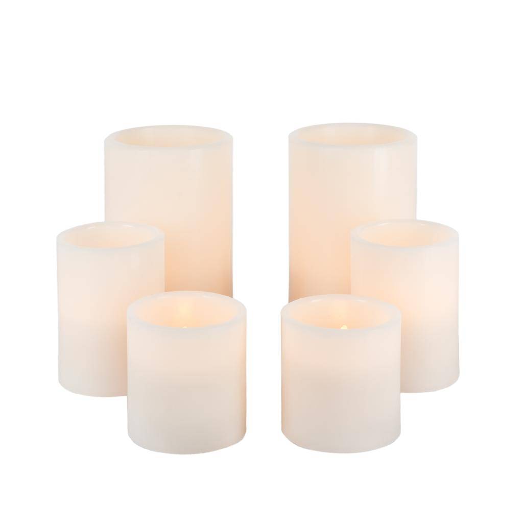 3, 4 & 6" Bisque Straight Edge Battery Operated LED Wax Candle Light with Timer (Set of 6) 1