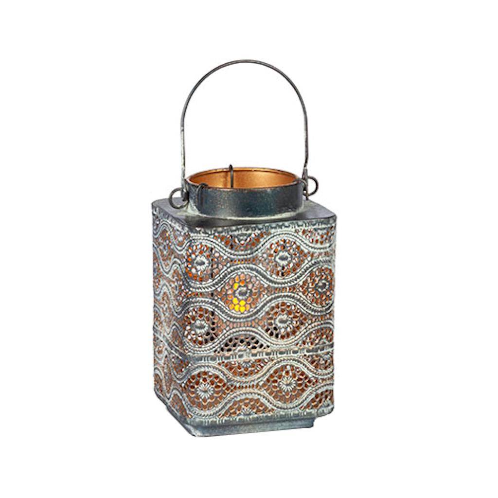7" Metal Verdigris Antique Finish Lantern Tea Light Holder 1