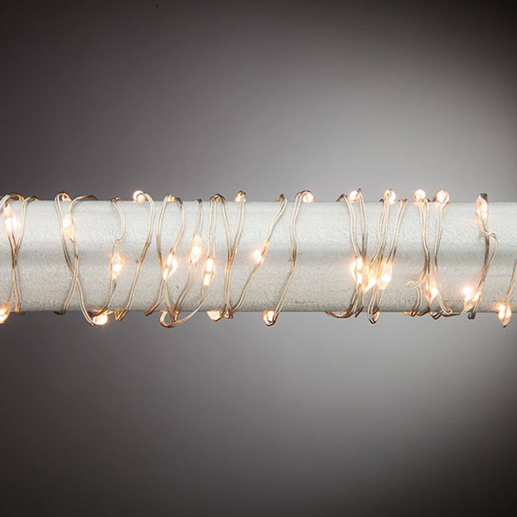 20' 60 Light Silver Wire Warm White Battery Operated Indoor LED Micro Miniature String with Timer 1