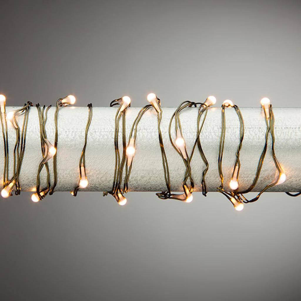 10' 30 Light Green Wire Warm White Battery Operated Indoor LED Micro Miniature String with Timer 1