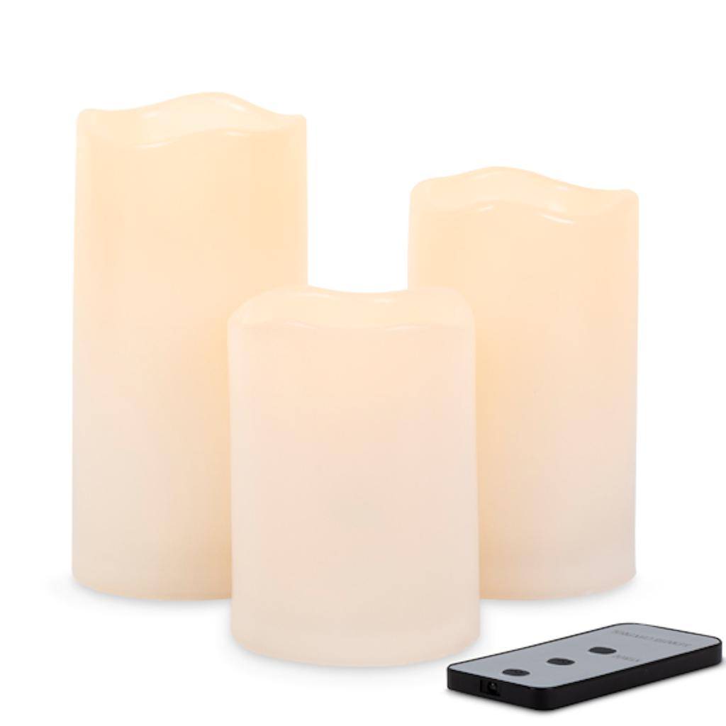 4"/5"/6" Bisque Wavy Edge Battery Operated LED Wax Candle Light with Timer (Set of 3) 1