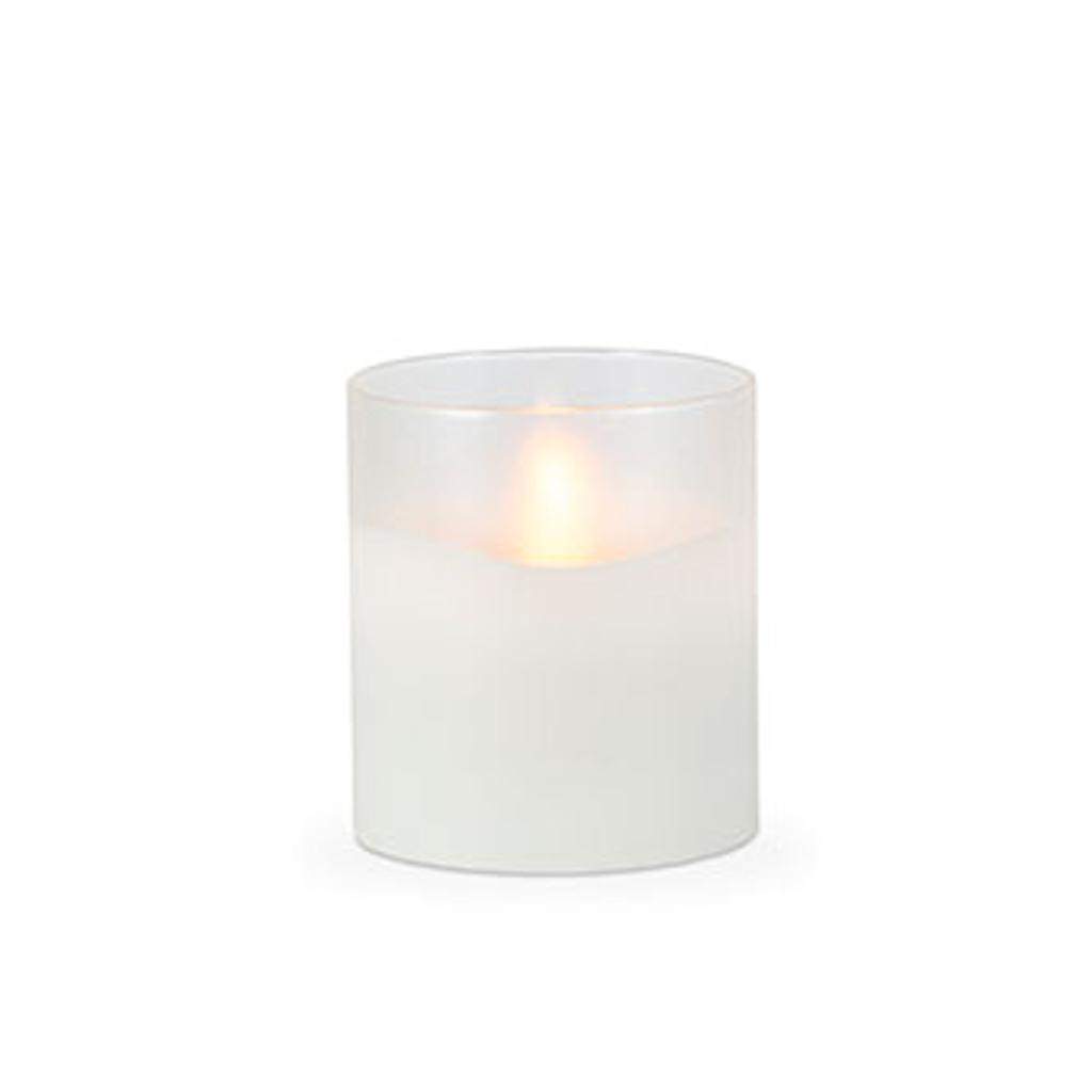3.5" x 4" Frosted Glass Outdoor Battery Operated Illumaflame LED Wax Candle Light with Timer 1
