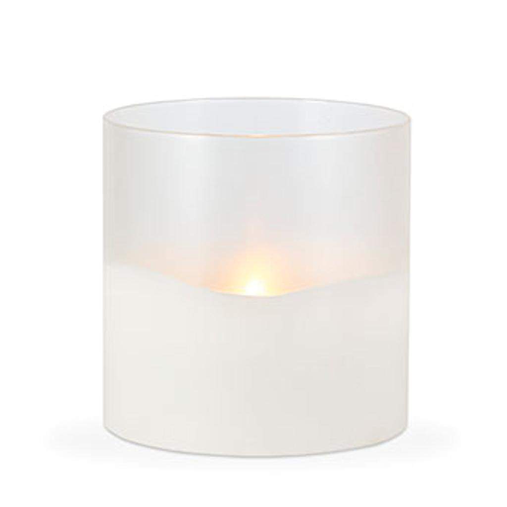 6" x 6" Frosted Glass Outdoor Battery Operated Illumaflame LED Wax Candle Light with Timer 1