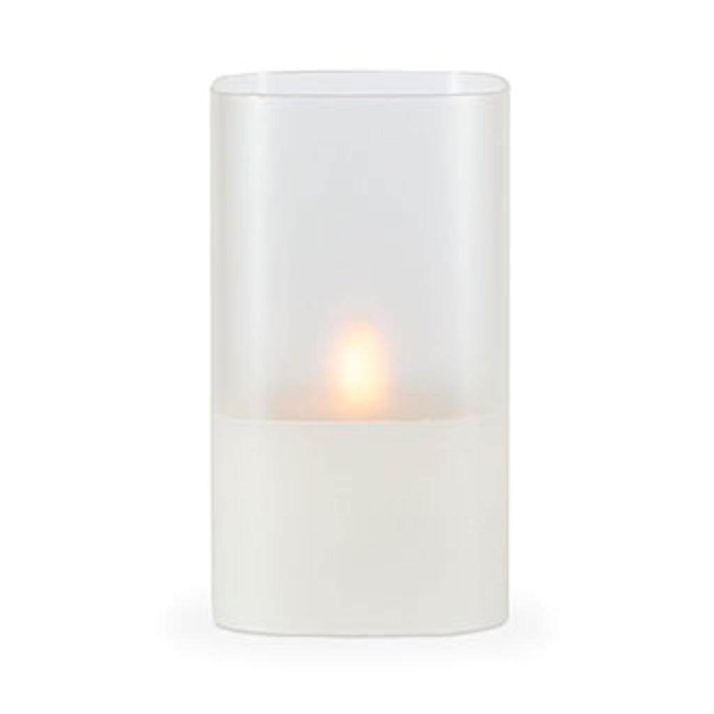 7" x 4" Frosted Glass Outdoor Battery Operated Illumaflame LED Wax Candle Light with Timer 1