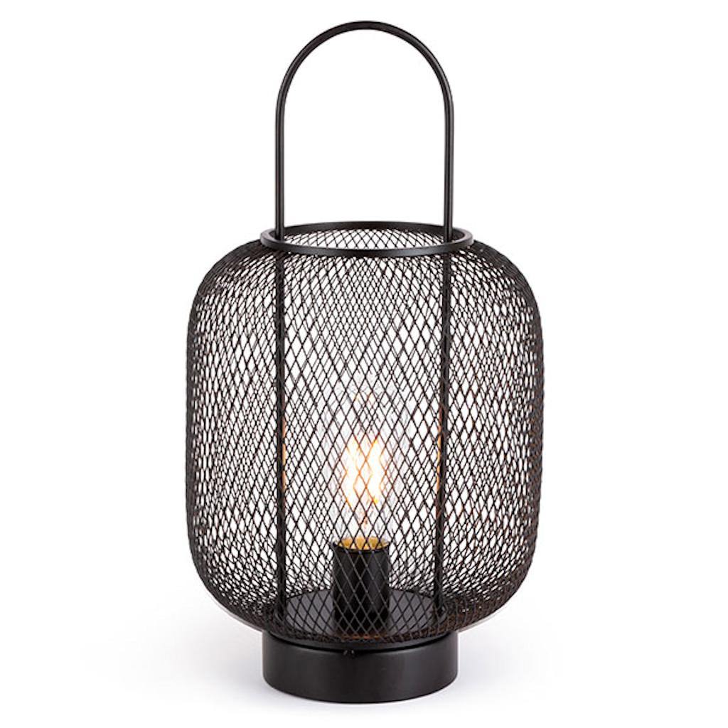 12.6" Black Metal Battery Operated LED Lantern with Timer 1