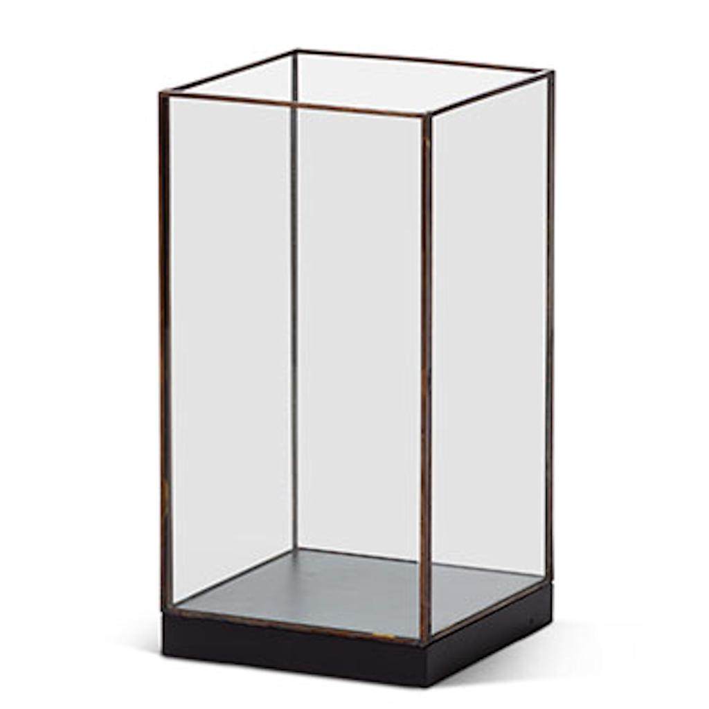 9.65" Black Metal Candle Holder with Glass Sides 1