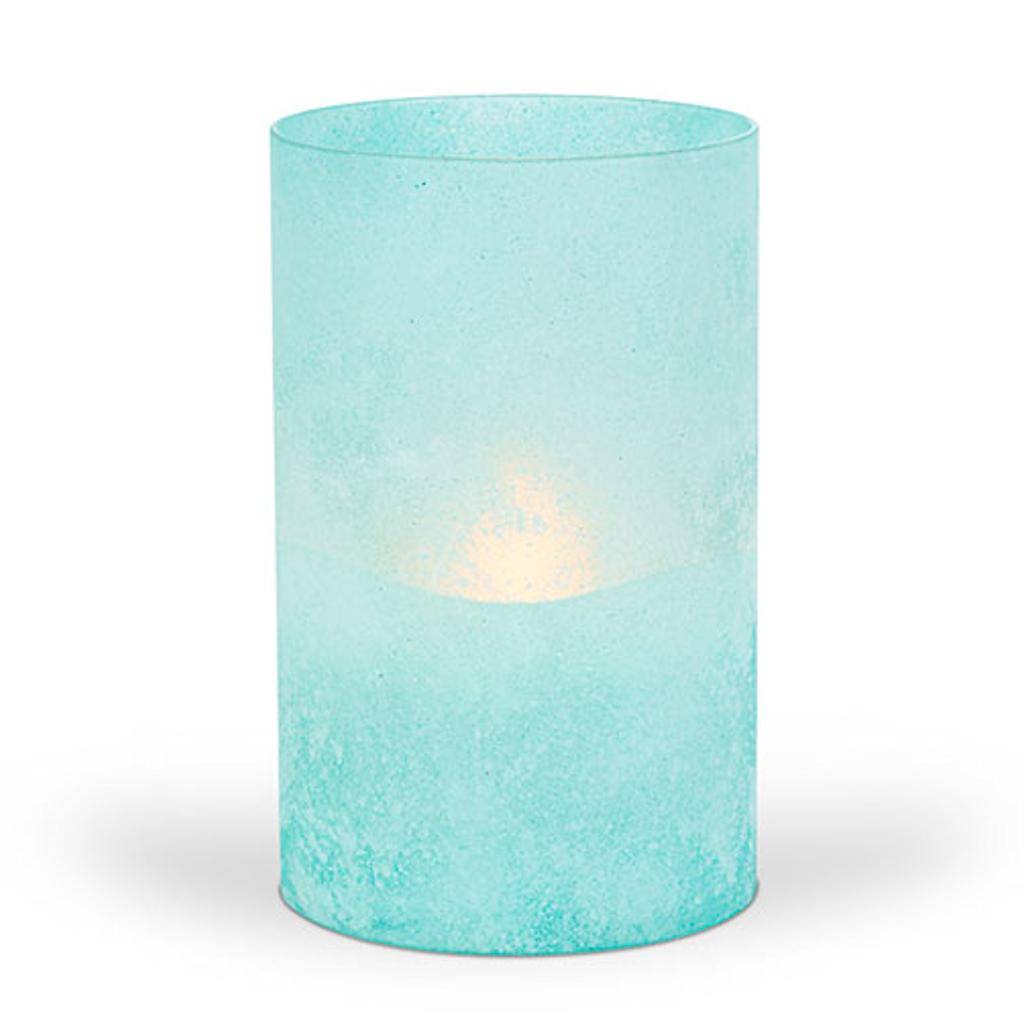 5" x 8" Blue Frosted Glass Battery Operated Illumaflame LED Candle with Timer 1