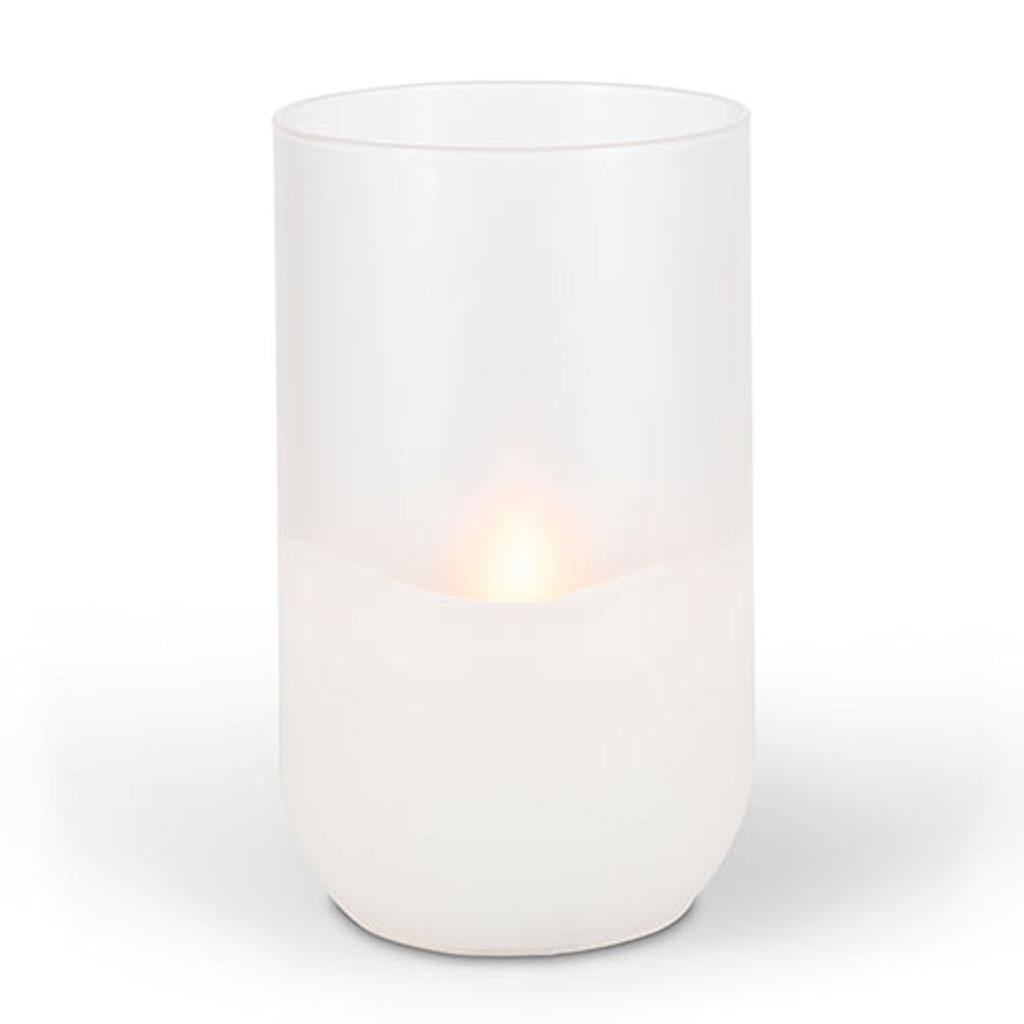 4.7" x 8" Frosted Glass Outdoor Battery Operated Illumaflame LED Wax Candle Light with Timer 1