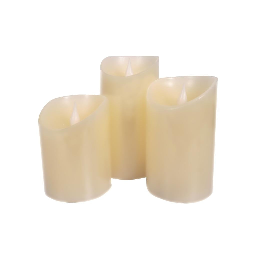 4"/5"/6" Bisque Wavy Edge Battery Operated LED Wax Candle Light with Timer (Set of 3) 1
