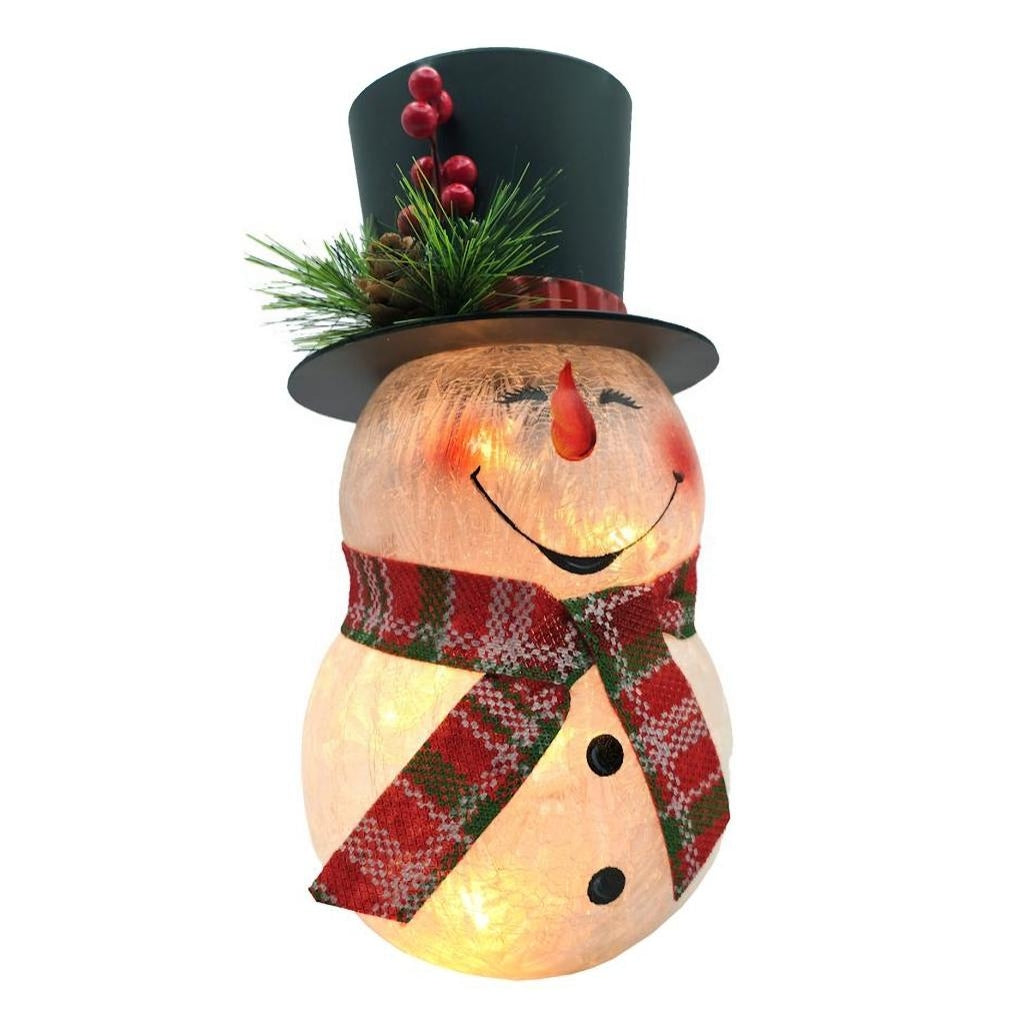 10" Electric Lighted Crackle Glass Snowman Lighted Figurine 1
