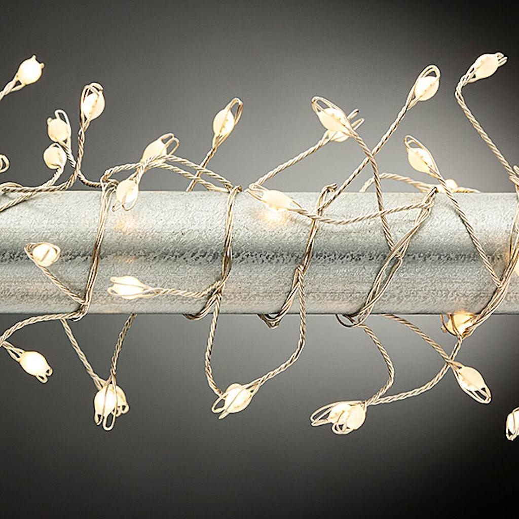 10' 200 Warm White Lights Silver Wire Battery Operated LED Light String Set with Outdoor Adaptor 1