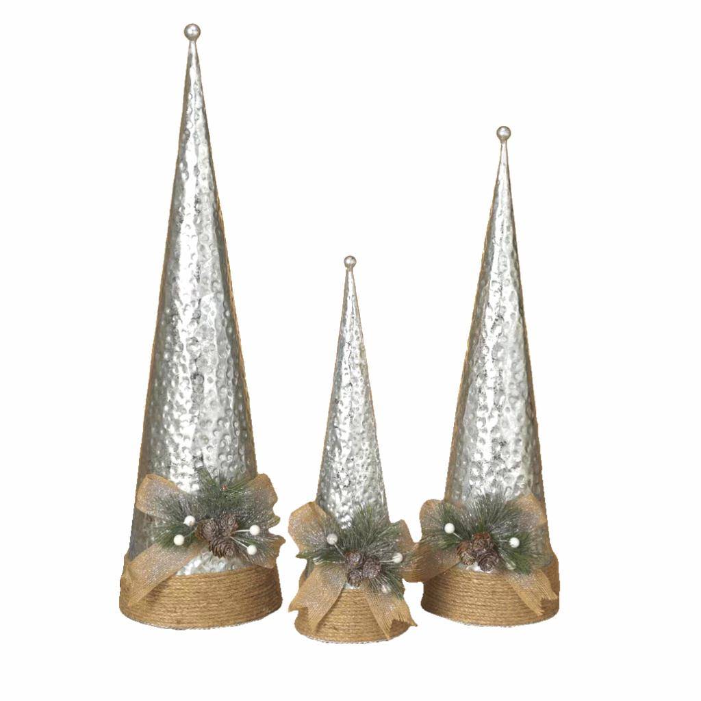 23"/19"/15" Metal Pine Accent Holiday Cones (3 Piece) 1