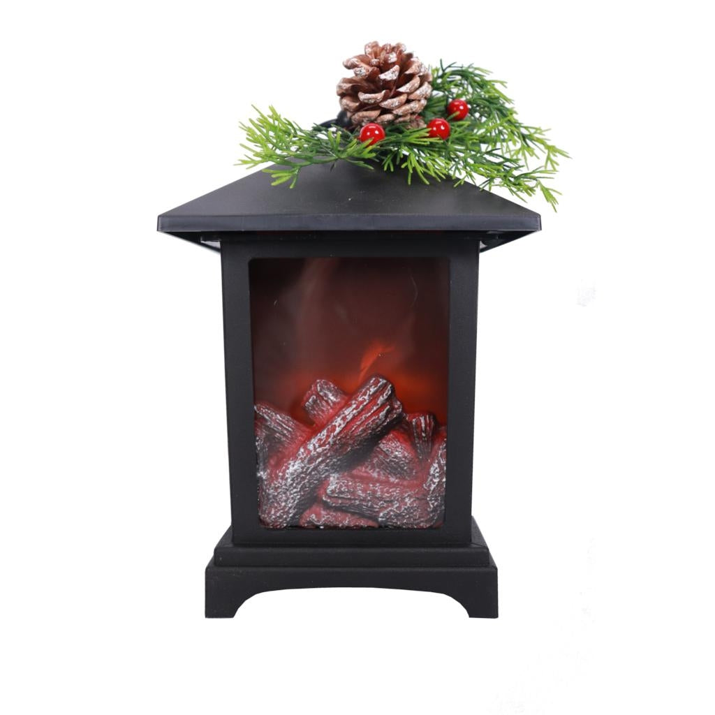 8.8" Lighted Fireplace Black Floral Accent LED Lantern 1
